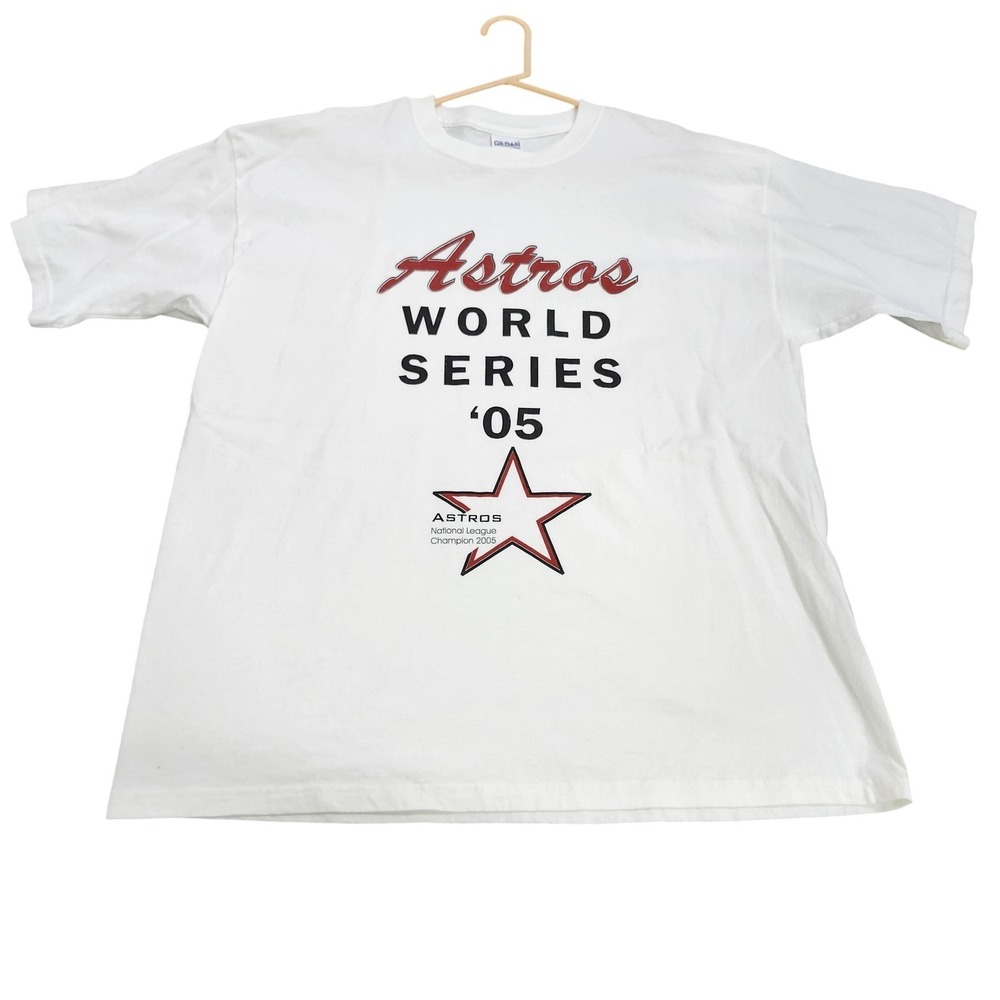 Vintage Houston Astros Shirt Mens XL White MLB Baseball Gildan 2005 WS Tee